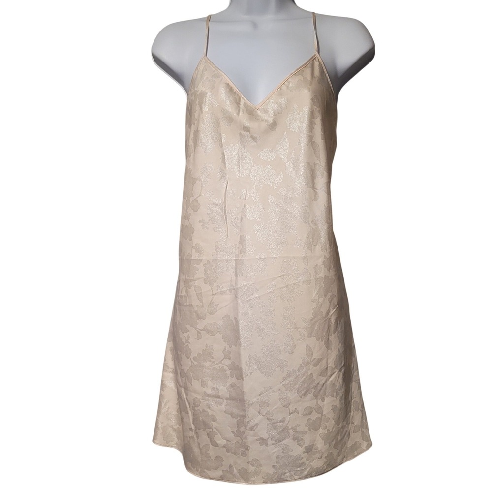 Victorias Secret Champagne Pink Floral Jacquard Satin Slip Dress Open Back Large